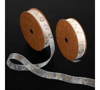 2 rollos de cinta de regalo dorada en forma de corazón, cinta de regalo de boda, adecuada para regalos, 1,6 cm × 9,14 m, accesorios para el cabello, ramos de novia, proyectos de costura, decoraciones