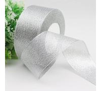 2 rollos de cinta de regalo plateada, cinta plateada, rollo de cinta ancha plateada cinta de organza (4cm/25Yardos)