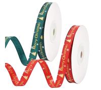 2 rollos de cinta de satén de 22 m con texto "Merry Christmas" impreso, cinta de 10 mm en rojo y verde, cinta de regalo para decoración navideña, envoltorio de regalo y proyectos de manualidades