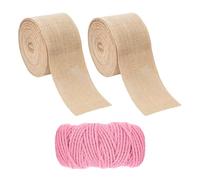 2 rollos de cinta de yute, 1 rollo de cuerda de cáñamo rosa, cinta de yute, cinta de yute ancha retro, cinta decorativa, cinta de yute con encaje