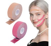 2 rollos de cinta para lifting facial, color carne, 2,5 cm × 5 m, antiarrugas para tonificar y reafirmar la piel (color de piel, rosa)