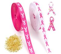 2 rollos de cinta rosa cáncer de mama, cinta octubre rosa, accesorio octubre rosa con 100 alfileres para crear conciencia sobre el cance du main (A)