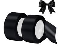 2 rollos de cintas de raso negras de 40 mm de ancho, negro (rollo de 22 m/rollo), cinta de regalo negra, cinta de 40 mm, cinta de raso negra, cinta de raso para globos, bodas, cumpleaños
