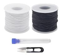 2 rollos de cordón de perlas elástico para pulseras con 1 pieza de tijeras negras, 1 aguja de perlas y 1 caja de tubo de ensayo, cuerda elástica para manualidades, pulseras (negro, blanco)
