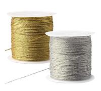 2 rollos de cordón metálico, 100 metros de cordón artesanal, cuerda dorada para papel de regalo, decoración, artesanía (plata, dorado)