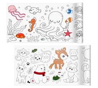 2 Rollos de Papel de Dibujo para Niños, Rollo de Papel para Colorear Autoadhesivo con Temas de Animales Terrestres y Marinos, Rollo de Pintura Educativo y Creativo para Niños y Niñas 30 × 300 cm