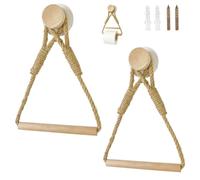 2 rollos de papel higiénico de pared de madera, desenrollador de papel higiénico adhesivo, soporte para rollo de papel higiénico de pared, cuerda de madera, anillo de toalla Rustic, para baño y cocina