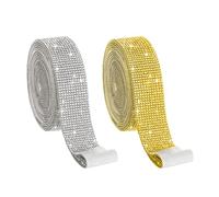 2 Rollos de Pegatinas de Diamantes, Cinta de Diamantes de Imitación, Ribete Brillante para Decoración de Pasteles de Boda y Manualidades