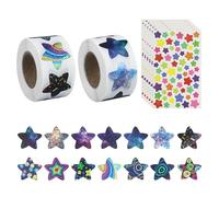 2 rollos de pegatinas de estrellas, estrellas espaciales, recompensas con purpurina, rollo autoadhesivo, para manualidades, actividades, multicolor
