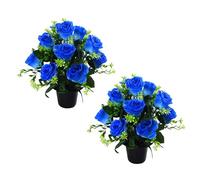 2 rosas artificiales brillantes sin mantenimiento, flores conmemorativas para decoración de tumbas y conmemoración del hogar, arreglos florales de tumba falsas