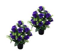 2 rosas artificiales brillantes sin mantenimiento, flores conmemorativas para decoración de tumbas y conmemoración del hogar, arreglos florales de tumba falsas