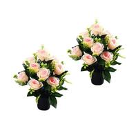 2 rosas artificiales brillantes sin mantenimiento, flores conmemorativas para decoración de tumbas y conmemoración del hogar, arreglos florales de tumba falsas