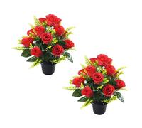 2 rosas artificiales brillantes sin mantenimiento, flores conmemorativas para decoración de tumbas y conmemoración del hogar, arreglos florales de tumba falsas