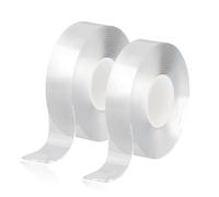 2 Rouleaux de Ruban Double Face Transparent Haute Performance, Technologie Nano Acrylique Réutilisable, 2 Largeurs (1cm et 2cm) x 3m de Long, Adhésif Fort sans Résidu pour Fixation Discrète
