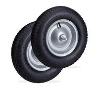 2 Ruedas de Carretilla, Neumático de Recambio con Eje, Llanta de Acero, 120 kg, Negro