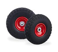 2 Ruedas de Carro, Antipinchazos, Macizas, 4.10/3.50-4", Eje de 16 mm, hasta 150 kg, 260x85mm, Negro y Rojo