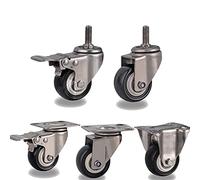 2 ruedas de ruedas de 2 pulgadas con marco de acero inoxidable 304 de poliuretano, sin óxido, para ruedas industriales de PU (freno plano, 2 pulgadas) (dirección fija plana, 1,5 pulgadas)