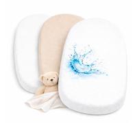 2 sábanas bajeras ajustables 100 % algodón + 1 protector de colchón 100 % material impermeable, juego 3X, compatible con Chicco, Kinderkraft (blanco/vainilla, 43 x 83 cm)