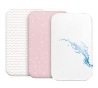 2 Sabanas Minicuna + 1 cubrecolchon para minicunas para Bebes Impermeable elástico - Lote de 3 Ropa de Cuna - Talla 55x90cm - Compatible con cunas, colchon - Niño y Niña - Rosa
