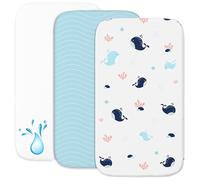 2 Sabanas Minicuna + 1 cubrecolchon para minicunas para Bebes Impermeable elástico - Lote de 3 Ropa de Cuna - Talla 55x90cm - Compatible con cunas, colchon - Niño y Niña - Océano