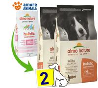 2 Sacchi Almo Nature Dog Holistic Medium Adulto Salmón y Arroz 12 Kg Comida Seca
