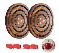 2 salvamanteles magnéticos de madera de acacia con anillos de silicona negros, soporte magnético para ollas para horno holandés de hierro fundido esmaltado Le Creuset y sartenes de hierro fundido,
