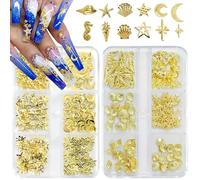 2 Schachteln Goldene Stern-Ozean-Nagel-Charms, Metallstern-Mond-Muschel-Seestern-Edelsteine FüR Acryl-Nagelkunst, Sommer-Legierungs-Strasssteine FüR Frauen, Diy-Nagel-ZubehöR