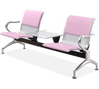2 Seat Office Waiting Room Chairs, Airport Reception Bench with Table, Office Guest Chair with Armrest and Backrest, Leather Reception Chair for Business(Pink)