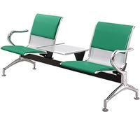 2 Seat Office Waiting Room Chairs, Airport Reception Bench with Table, Office Guest Chair with Armrest and Backrest, Leather Reception Chair for Business(Green)
