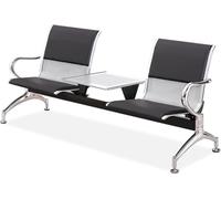 2 Seat Office Waiting Room Chairs, Airport Reception Bench with Table, Office Guest Chair with Armrest and Backrest, Leather Reception Chair for Business(Black)