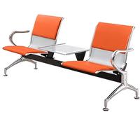 2 Seat Office Waiting Room Chairs, Airport Reception Bench with Table, Office Guest Chair with Armrest and Backrest, Leather Reception Chair for Business(Orange)
