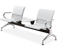 2 Seat Office Waiting Room Chairs, Airport Reception Bench with Table, Office Guest Chair with Armrest and Backrest, Leather Reception Chair for Business(White)