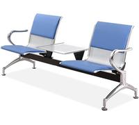 2 Seat Office Waiting Room Chairs, Airport Reception Bench with Table, Office Guest Chair with Armrest and Backrest, Leather Reception Chair for Business(Blue)