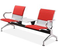 2 Seat Office Waiting Room Chairs, Airport Reception Bench with Table, Office Guest Chair with Armrest and Backrest, Leather Reception Chair for Business(Red)