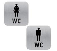 2 señales WC aluminio 12x12cm autoadhesivas para baños y restaurantes