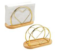 2 servilleteros de madera, 15,7 × 6,7 × 10 cm, con base gruesa para soporte estable, soporte para pañuelos de madera con esquinas redondeadas, adecuado para mesas de comedor o cafés (dorado)