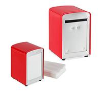 2 Servilleteros de Mesa Retro para Bar, Cafetería y Heladería, Acero, 15 x 9,5 x 11, Rojo