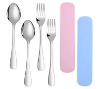 2 Sets Cubiertos Camping Acero Inoxidable con Estuche, 2 Piezas Sporks & Caja Cubiertos, Cubiertos de Viaje Reutilizables to go, Ideales para Exterior, Viaje, Trabajo & Escuela, Colores Azul & Rosa