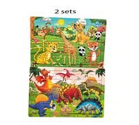 2 Sets de 30 piezas de rompecabezas de madera para desafiar . Dos combinaciones diferentes con dinosaurios y un . Juguetes educativos para el desarrollo de la inteligencia