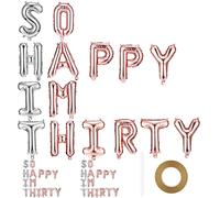2 Sets Globos de 30 Cumpleaños Decoraciones de 30 Cumpleaños de So Happy Im Thirty Decoraciones de Fiestas Pancarta Grosera Globos de Papel de Aluminio con Cinta de Paja, Oro Rosa y Plata