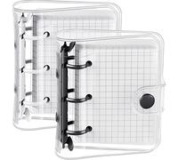 2 Sets Mini Cubierta Claro de Carpeta de Hoja Suelta de 3 Anillas Redondas con Papel Interior Bolsillo de Carpeta Cierre de Libreta de PVC Protector con Botón a Presión (Blanco, Negro)