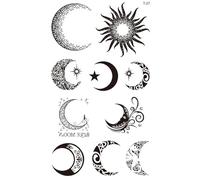 2 Sheets Moon Stars Sun Pattern Tattoo Stickers Waterproof Temporary Tattoos For Men Women Hand Arm Fake Tattoos(2PCS 01)