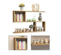 2-Shelf Modern Wood Bookcase Floating Shelf for Wall Storage Space Saving Wall Mounted Book Shelf Open-Back Display Rack for Living Room Study Room Office(Nogal Claro,100 * 15 * 50cm)