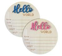 2 Signos De Nacimiento De Bebé, Tablón De Anuncios De Madera Hola Mundo, Tarjeta De Madera Con Logotipo Circular, Signo De Madera De Bautismo De Recién Nacido, Signo De Tarjeta De Visita De Bebé