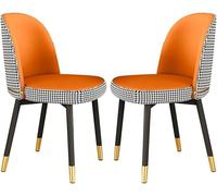 2 sillas de comedor, cómodas sillas tapizadas de cuero con respaldo acolchado, soporte de hierro negro y dorado (Q)