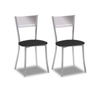 2 Sillas metálicas con respaldo de escalera y asiento tapizado - Estructura color aluminio - Asiento en Polipiel negra