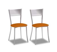 2 Sillas metálicas con respaldo de escalera y asiento tapizado - Estructura color aluminio - Asiento en Polipiel naranja