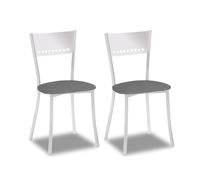 2 Sillas metálicas con respaldo de escalera y asiento tapizado - Estructura color blanca - Asiento en Polipiel grafito