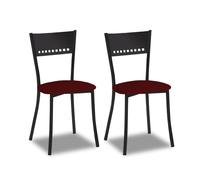 2 Sillas metálicas con respaldo de escalera y asiento tapizado - Estructura color negra - Asiento en Polipiel burdeos