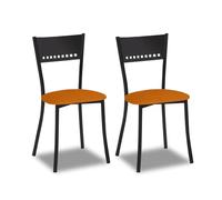 2 Sillas metálicas con respaldo de escalera y asiento tapizado - Estructura color negra - Asiento en Polipiel naranja